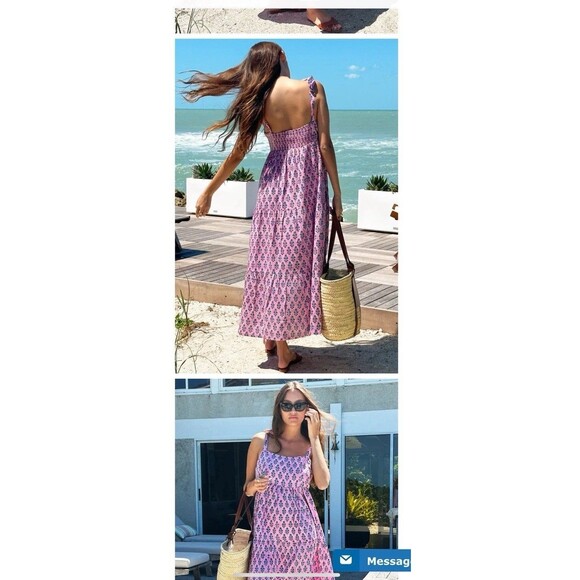 Emerson Fry India Collection Sara Tier Dress Day Flowers Aurora Pink Size Medium - Picture 2 of 8